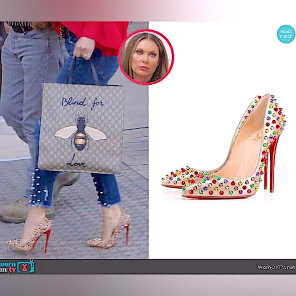 Louboutin: Multicolor Follies Spikes 100 Beige Specchio Studded Heels *RARE* - Picture 5 of 17